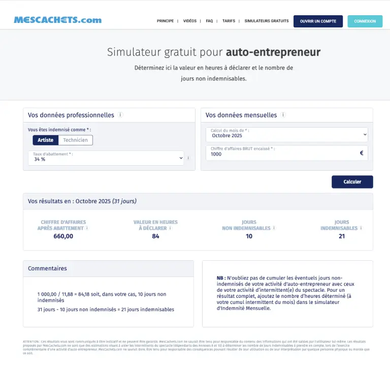 Simulateur pour intermittent auto-entrepreneur - MesCachets.com